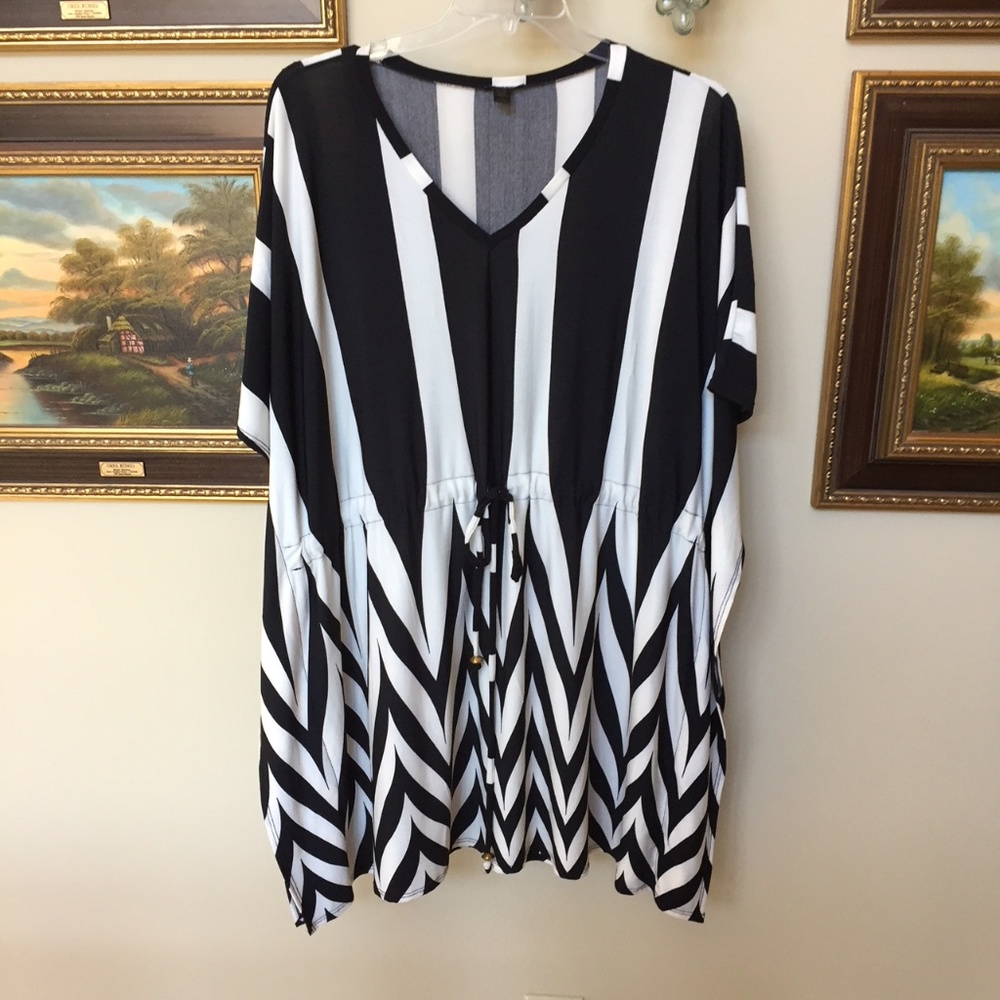 FOREVER WOMAN Black White Striped Dress Size 2XP